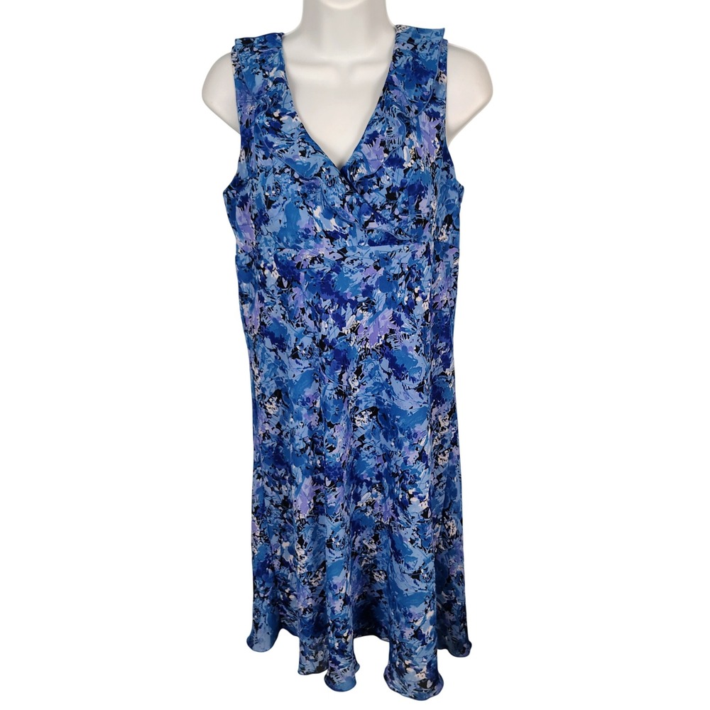 AGB Dress Byer‎ California Blue Purple Floral Ruffle V-Neck Sheath Dress 10P